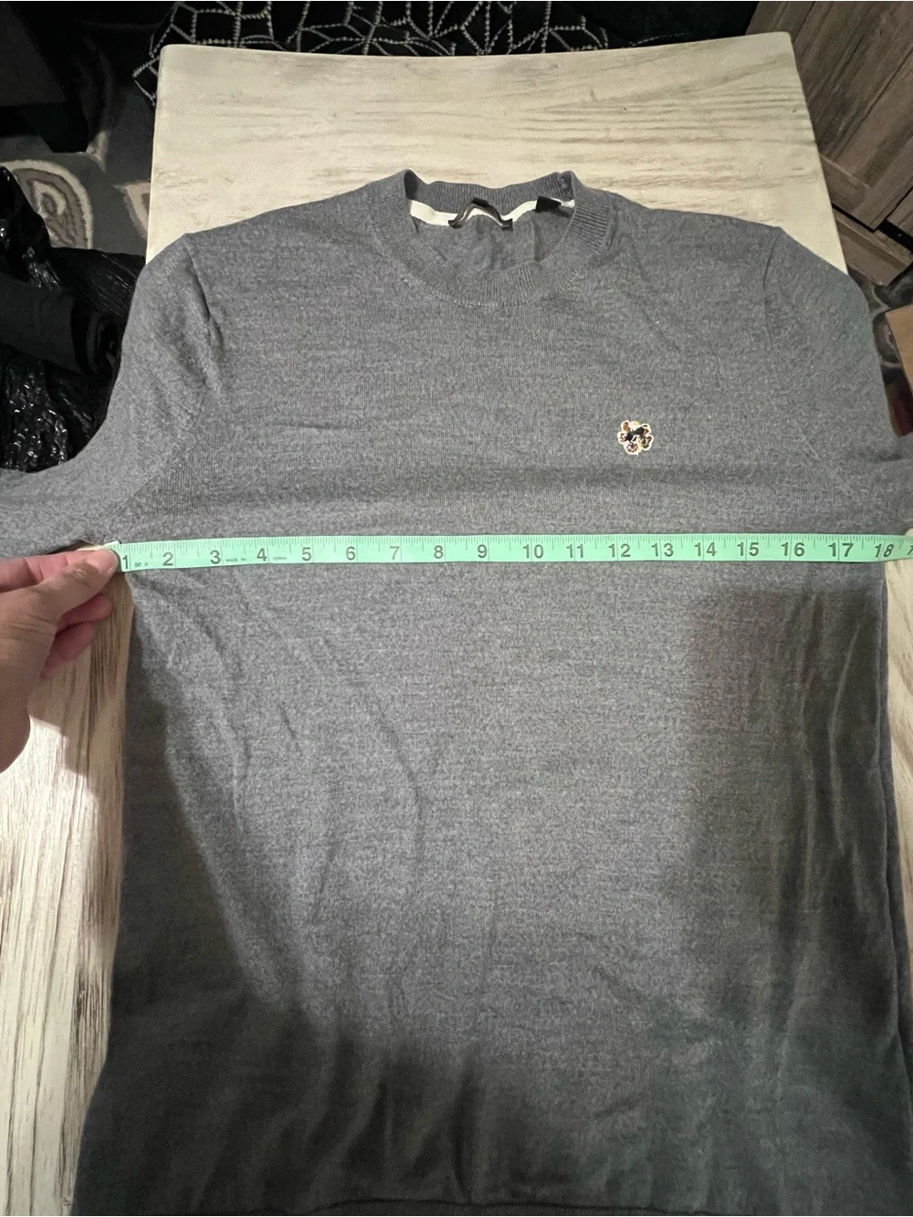 Ted Baker London Mens Size 3 Gray 100% Wool Crewneck Sweater Floral Logo